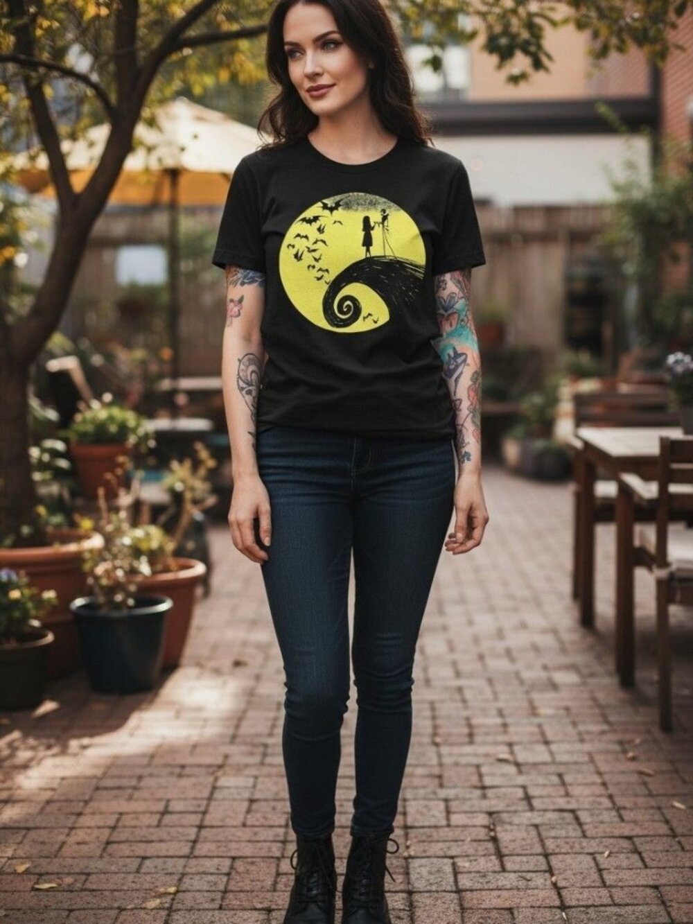 Disney ✦ Nightmare Before Christmas Tee ✦ Yellow Moon Graphic Black Fandom XS - Picture 8 of 10